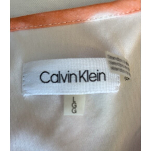 CALVIN KLEIN Tie Dye Chiffon Maxi Dress Women Large Orange Pink Tie Waist Ruffle - Picture 4 of 13